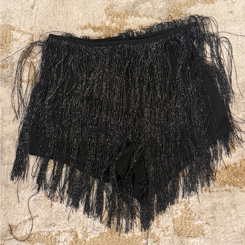 SHEIN Black and Silver Fringe Shorts